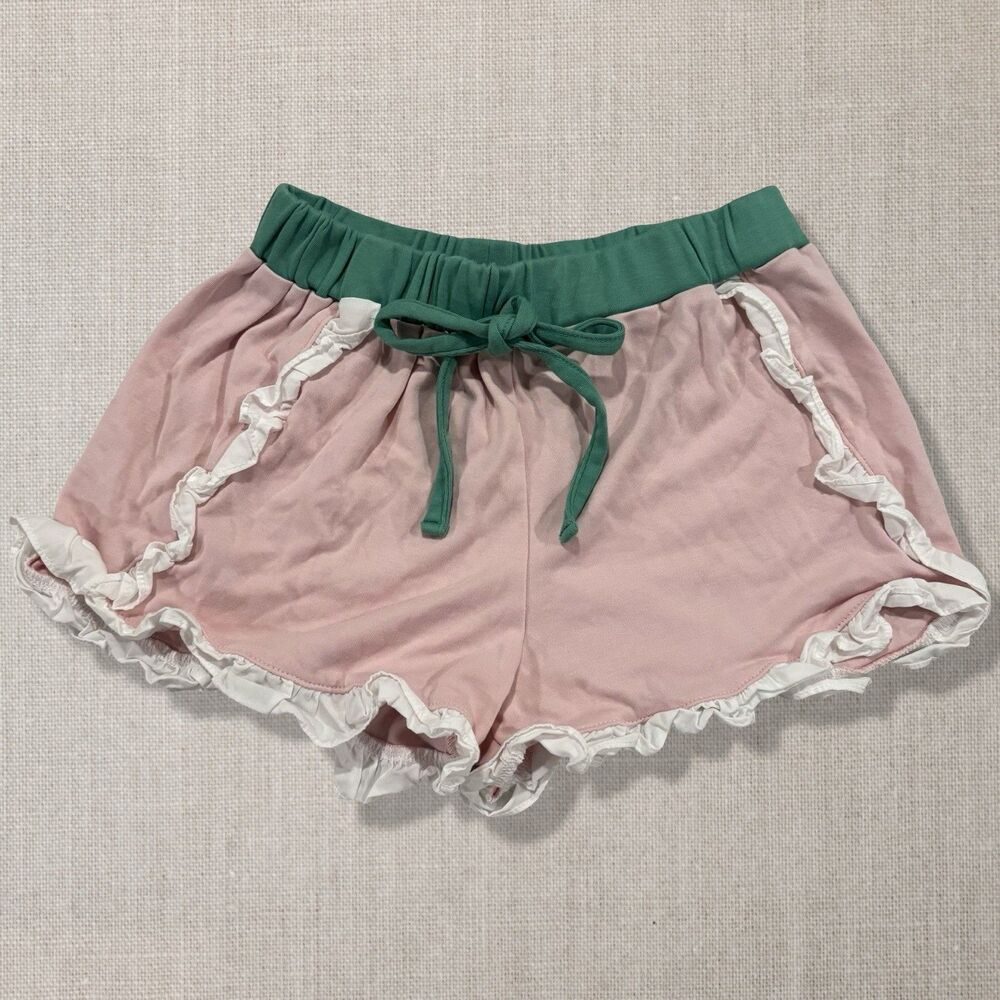 Bella Bliss Polly Pima Ruffle Shorts Pink Green Trim Girls Size 6